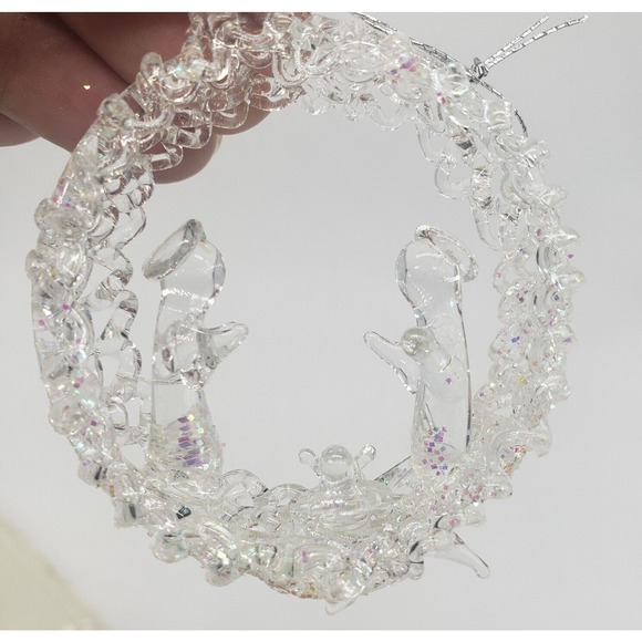 Vintage Silvestri Spun Glass Nativity Scene Mary Joseph & Jesus Ornament in Box - Picture 7 of 12